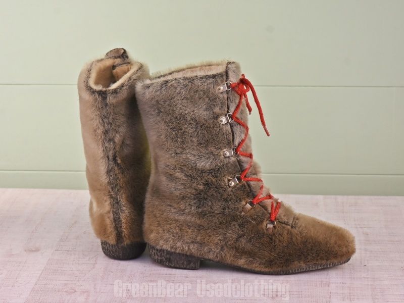 E 310 ビンテージ エスキモーブーツ アザラシ毛 茶 レディース 26 cm