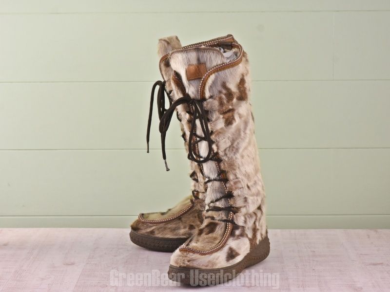 E 311 ビンテージ HICE エスキモーブーツ アザラシ毛 茶 レディース 39 24 5 cm