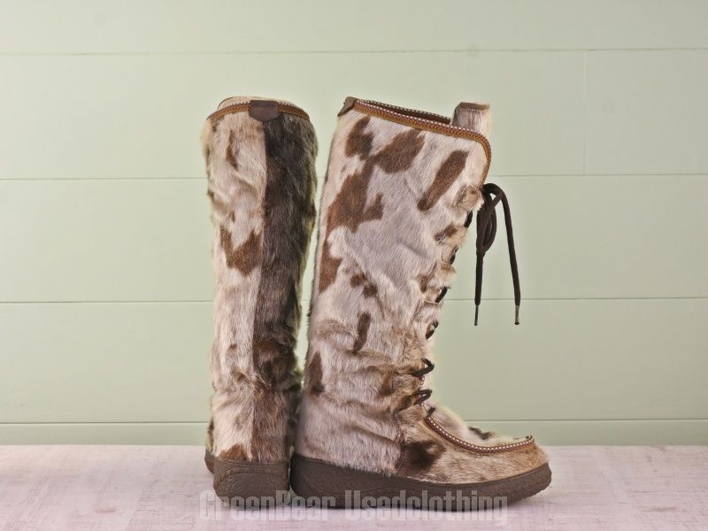 E 311 ビンテージ HICE エスキモーブーツ アザラシ毛 茶 レディース 39 24.5 cm