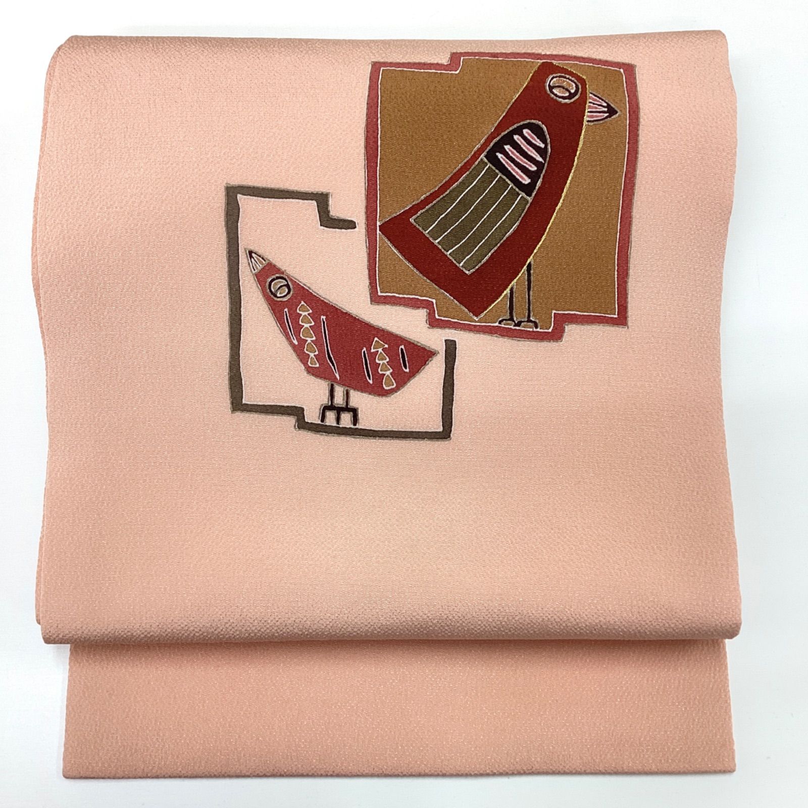 中古品 9寸名古屋帯 ちりめん 鳥 正絹R99 - メルカリ