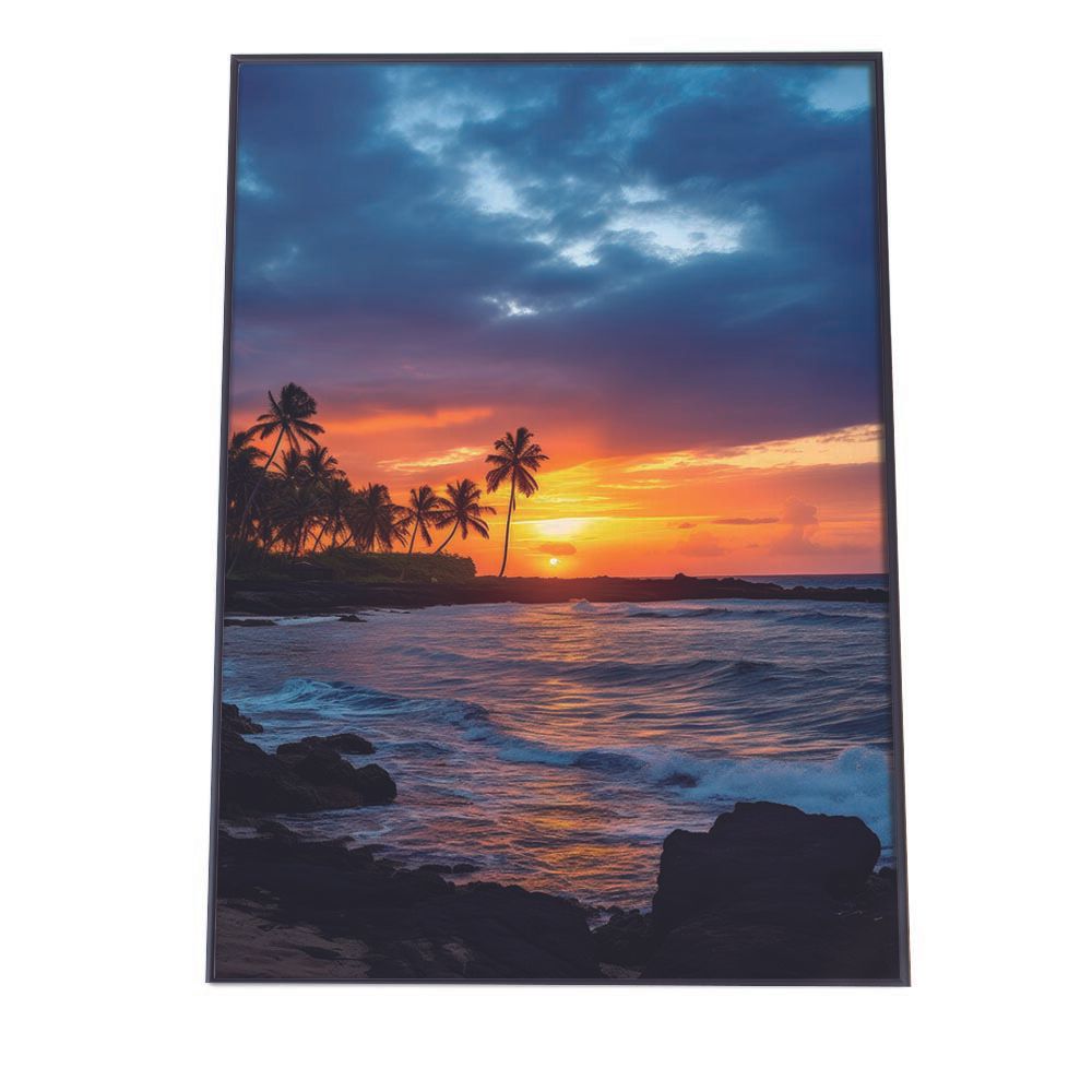 A1サイズ（約59x84cm）】【lh-poster-2780】【フレーム付き】海 beach ビーチ 波 島 リゾート 夕焼け, image size:1000x1000