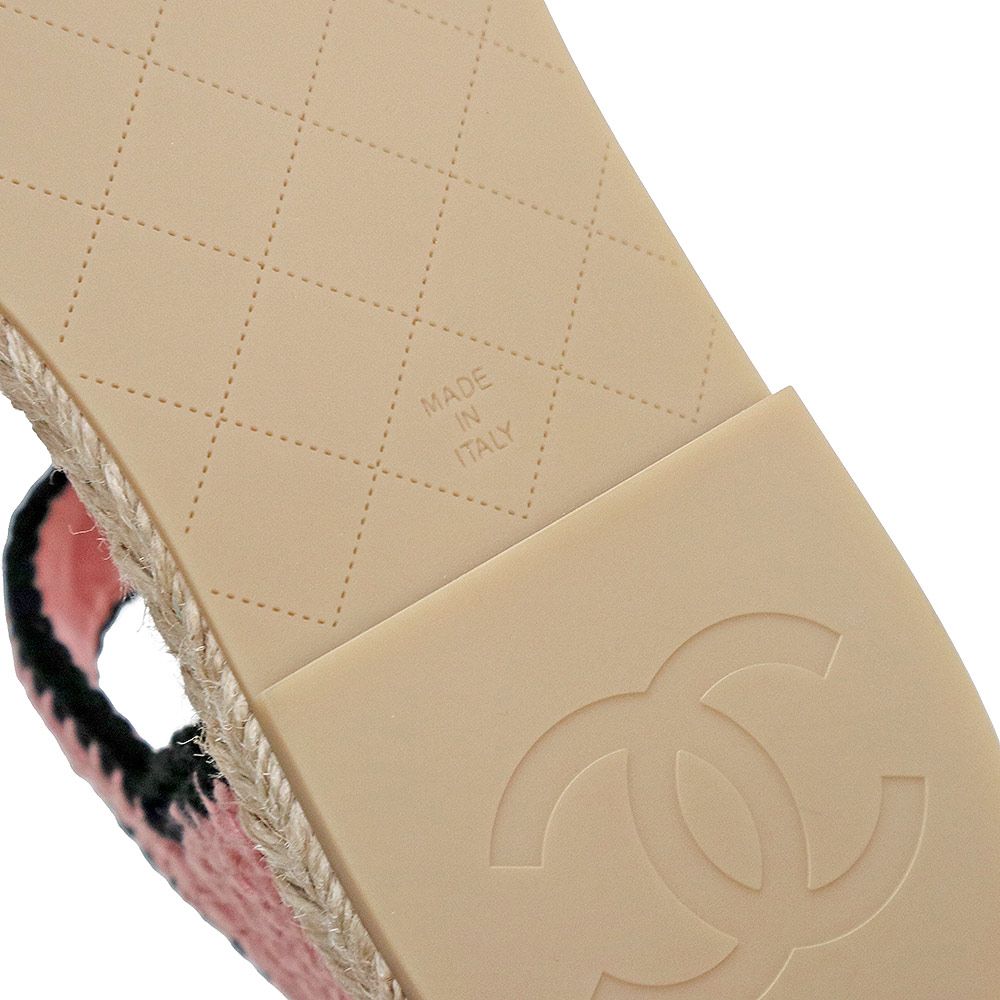  シャネル エスパドリーユ サンダル 靴 39 26 cm ニット レザー ライトピンク ブラック ゴールド金具 G 38736 CHANEL サンダル サンダル ミュール