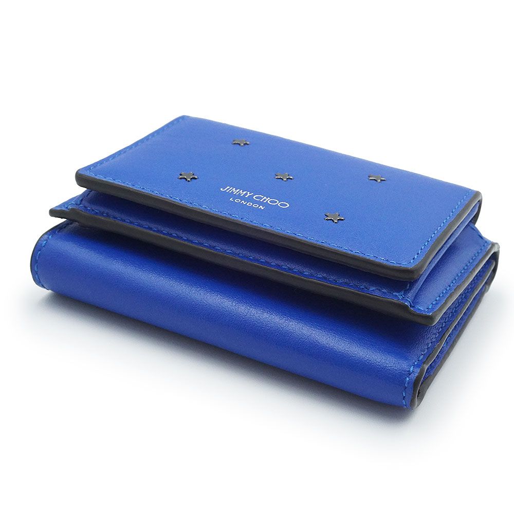  ジミーチュウ ジェイデン スタースタッズ コンパクト 三つ折り財布 スムースレザー ウルトラヴァイオレット ブルー ガンメタル金具 JAYDEN JIMMY CHOO 三つ折り財布 折り財布