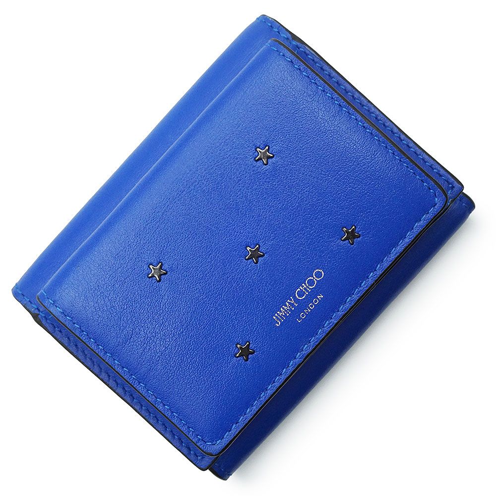 ジミーチュウ ジェイデン スタースタッズ コンパクト 三つ折り財布 スムースレザー ウルトラヴァイオレット ブルー ガンメタル金具 JAYDEN JIMMY CHOO