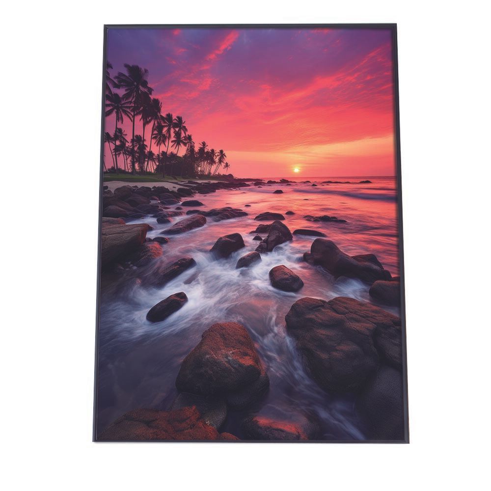 B2サイズ（約51x73cm）】【lh-poster-2812】【フレーム付き】海 beach ビーチ 波 島 リゾート 夕焼け, image size:1000x1000