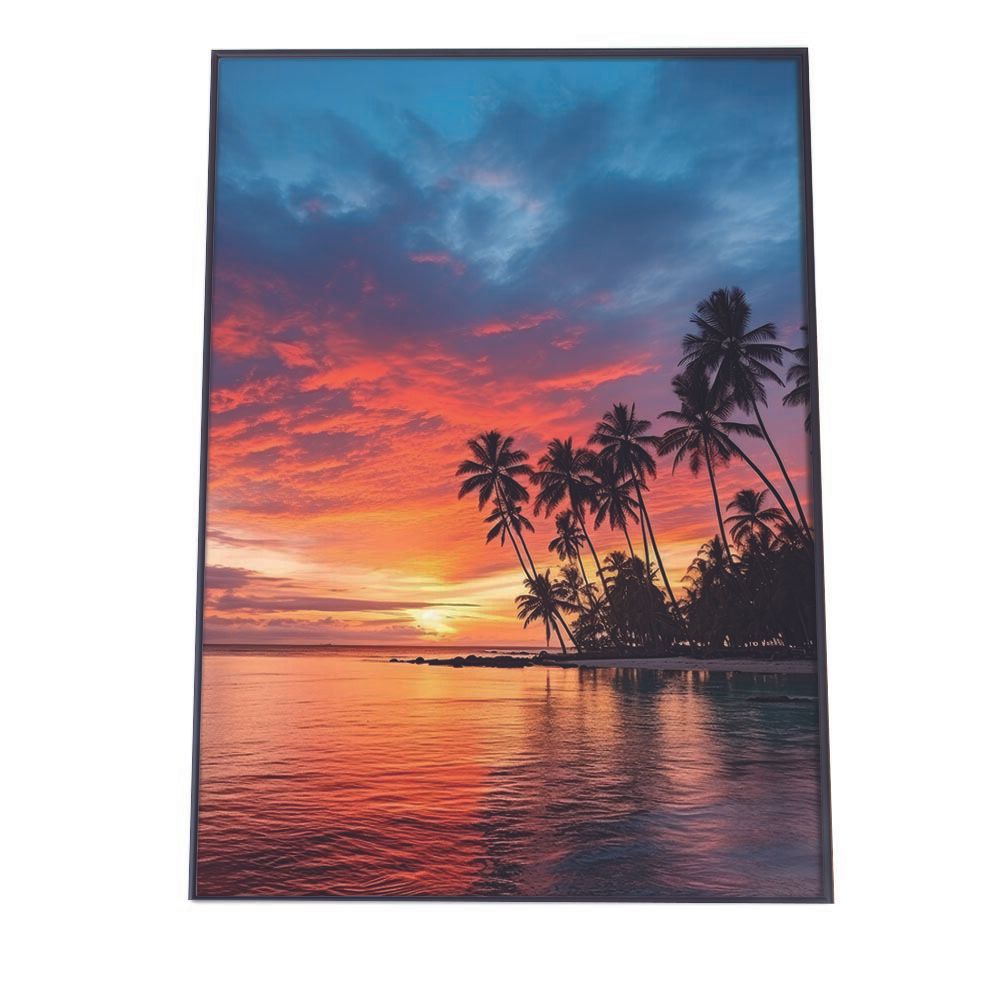 【A2サイズ（約42x59cm）】【lh-poster-2817】【フレーム付き】海 beach ビーチ 波 島 リゾート 夕焼け ヤシの木 ココナッツ 海岸 ポスター インテリア