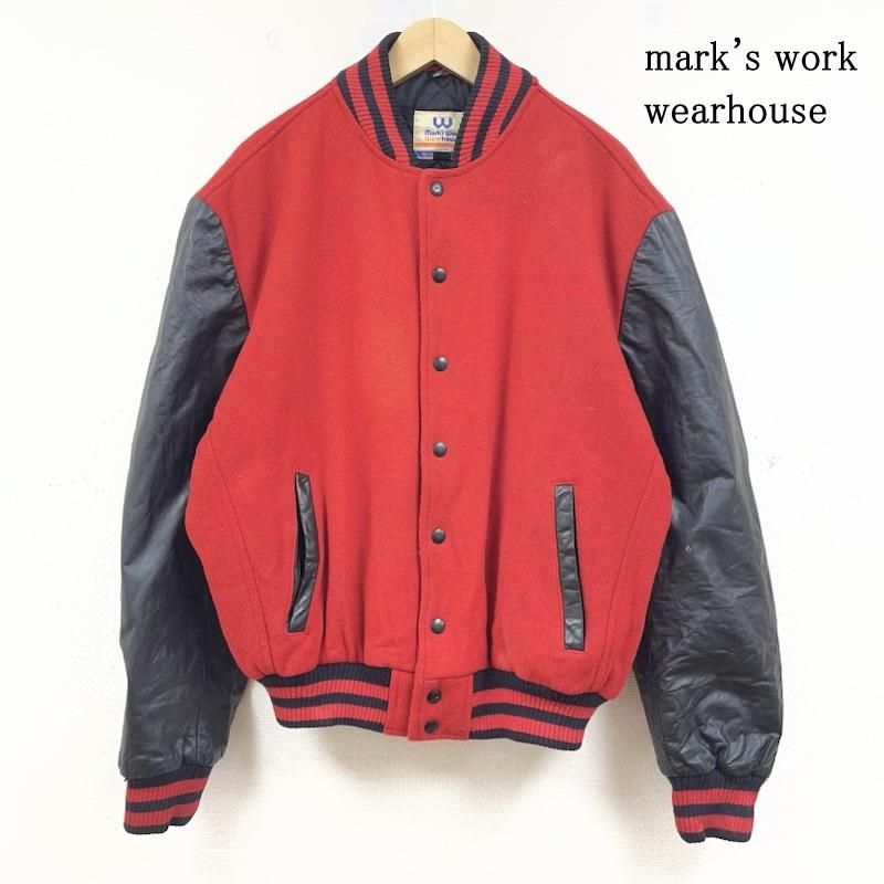 古着 mark s work wearhouse 袖 レザー スタジャン ラインリブ スナップボタン バーシティ メンズ L ISItems