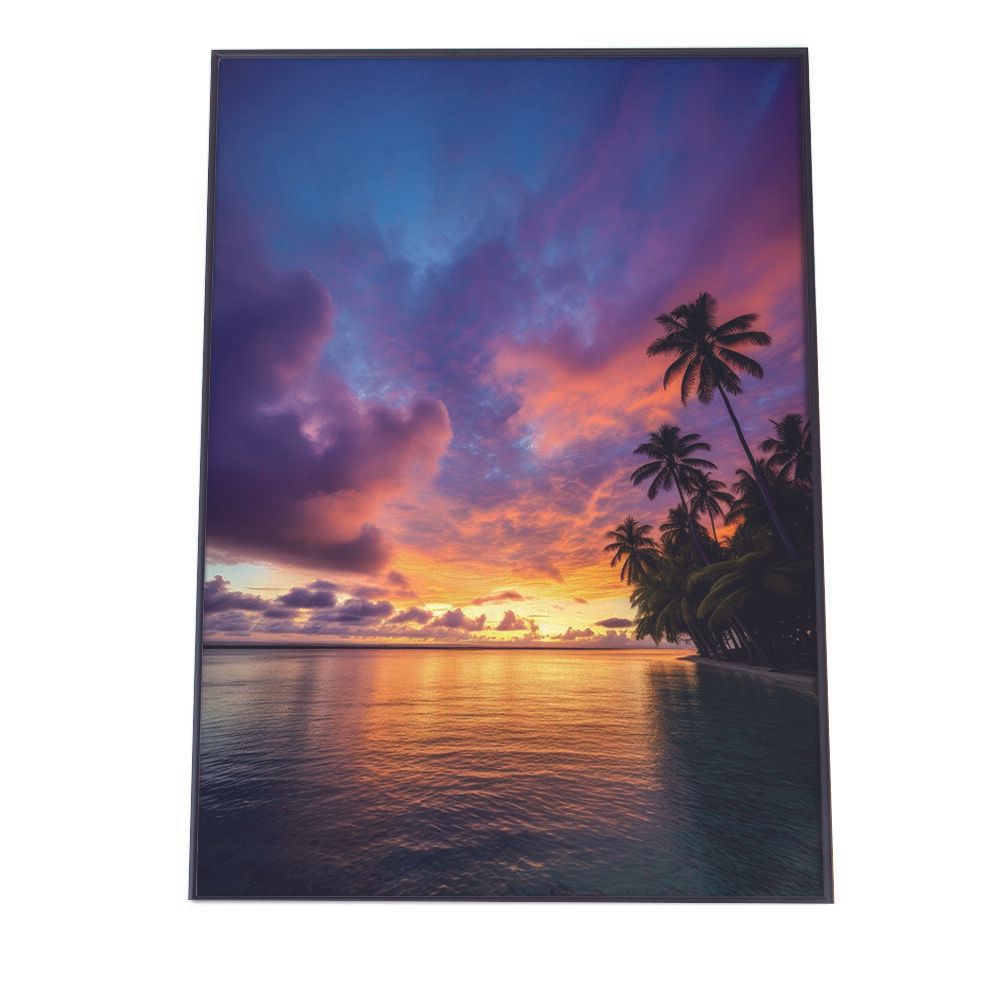 【B3サイズ（約36x51cm）】【lh-poster-2823】【フレーム付き】海 beach ビーチ 波 島 リゾート 夕焼け ヤシの木 ココナッツ 海岸 ポスター インテリア