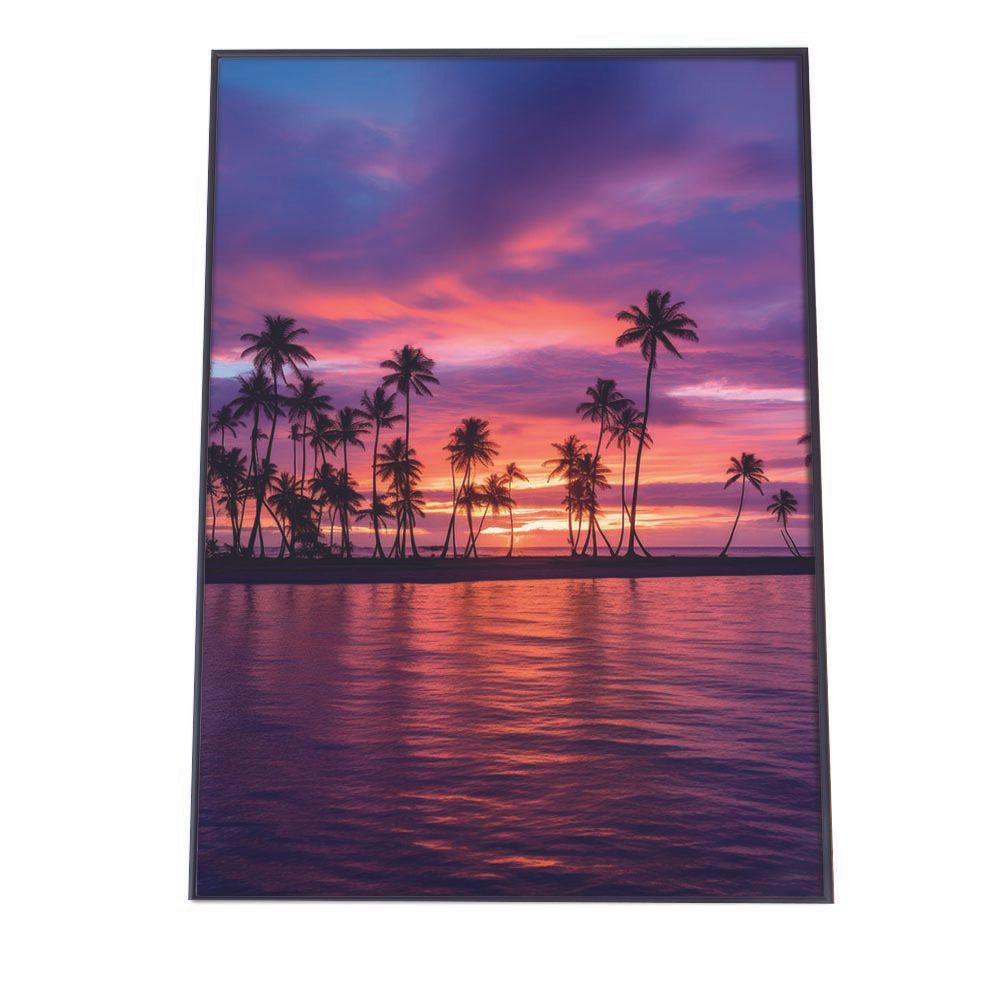 【B3サイズ（約36x51cm）】【lh-poster-2834】【フレーム付き】海 beach ビーチ 波 島 リゾート 夕焼け ヤシの木 ココナッツ 海岸 ポスター インテリア