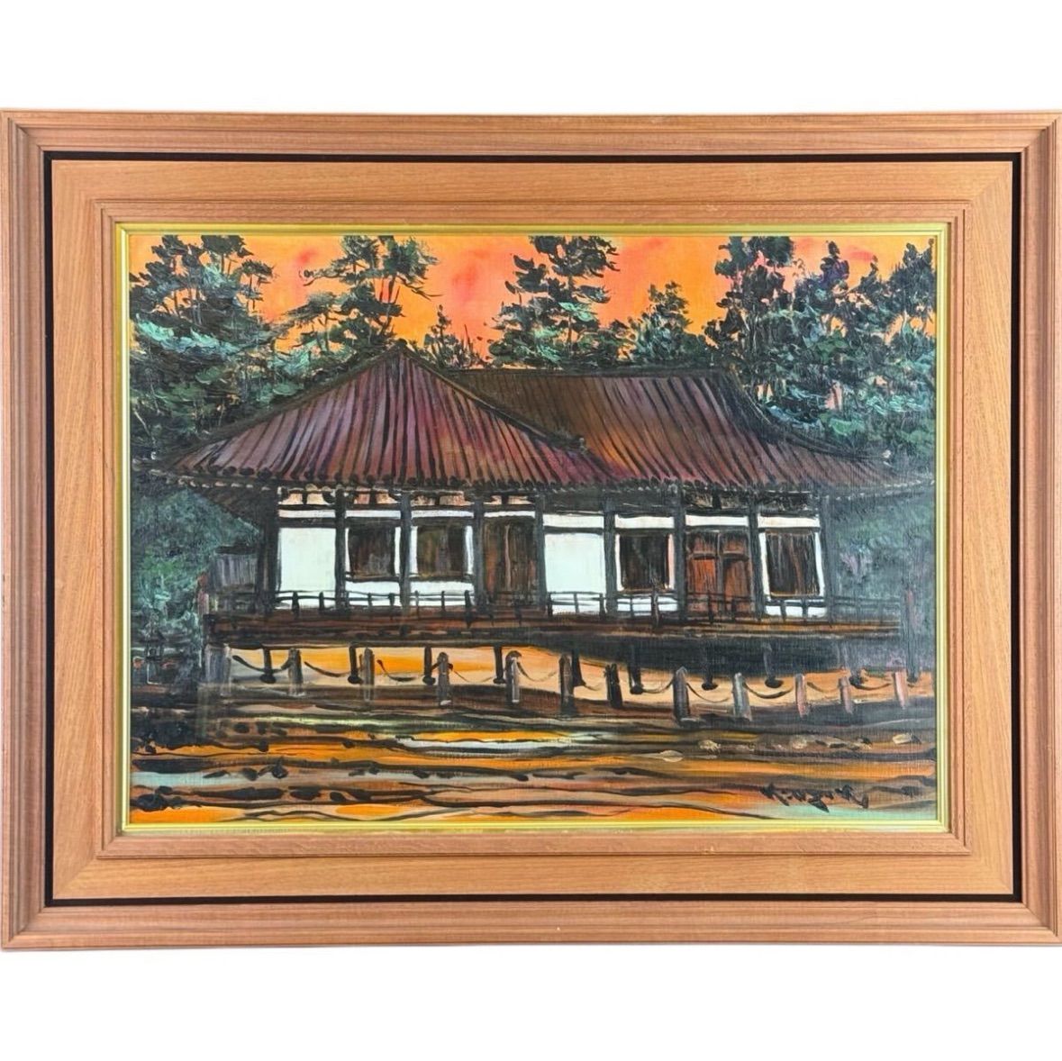 小阪謙造「東大寺法華堂」油彩 20号 大作 1986年制作 直筆サイン入り