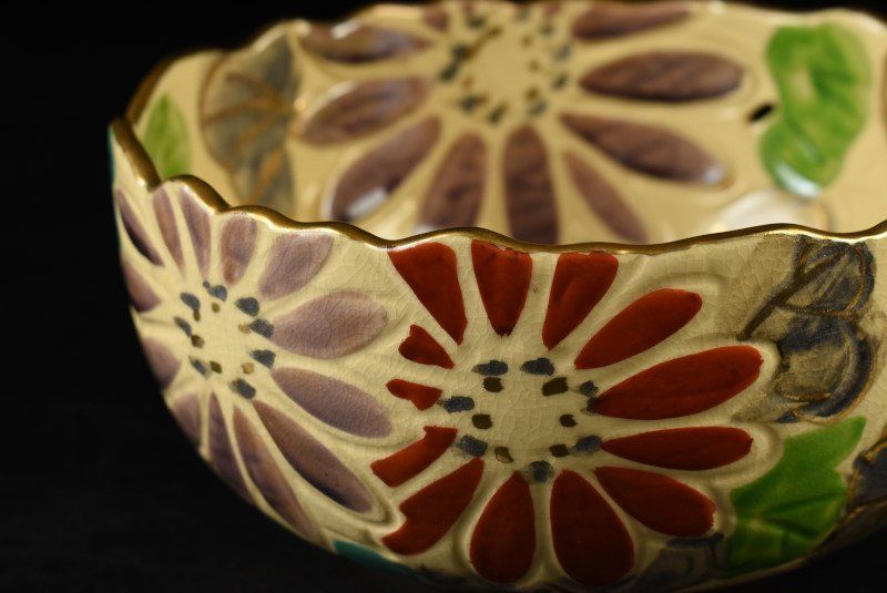 蔵A3648b】平安雲楽 色絵花文 菓子鉢 清水焼 - メルカリ