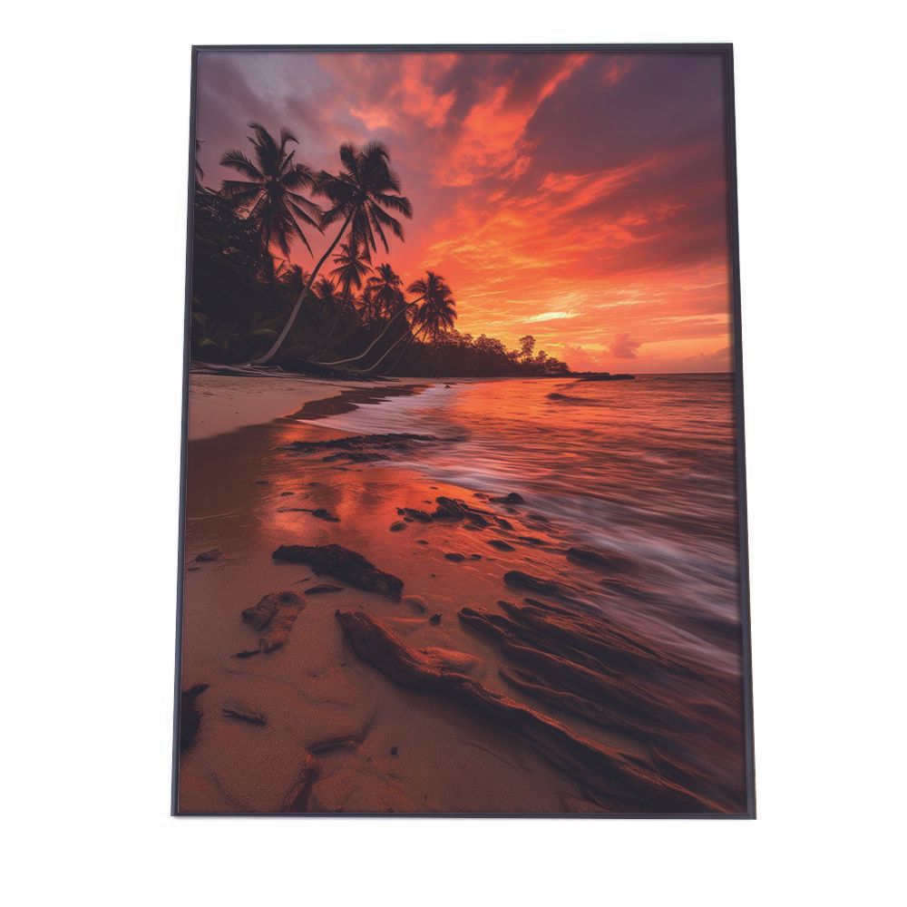 B3サイズ（約36x51cm）】【lh-poster-2844】【フレーム付き】海 beach ビーチ 波 島 リゾート 夕焼け, image size:1000x1000