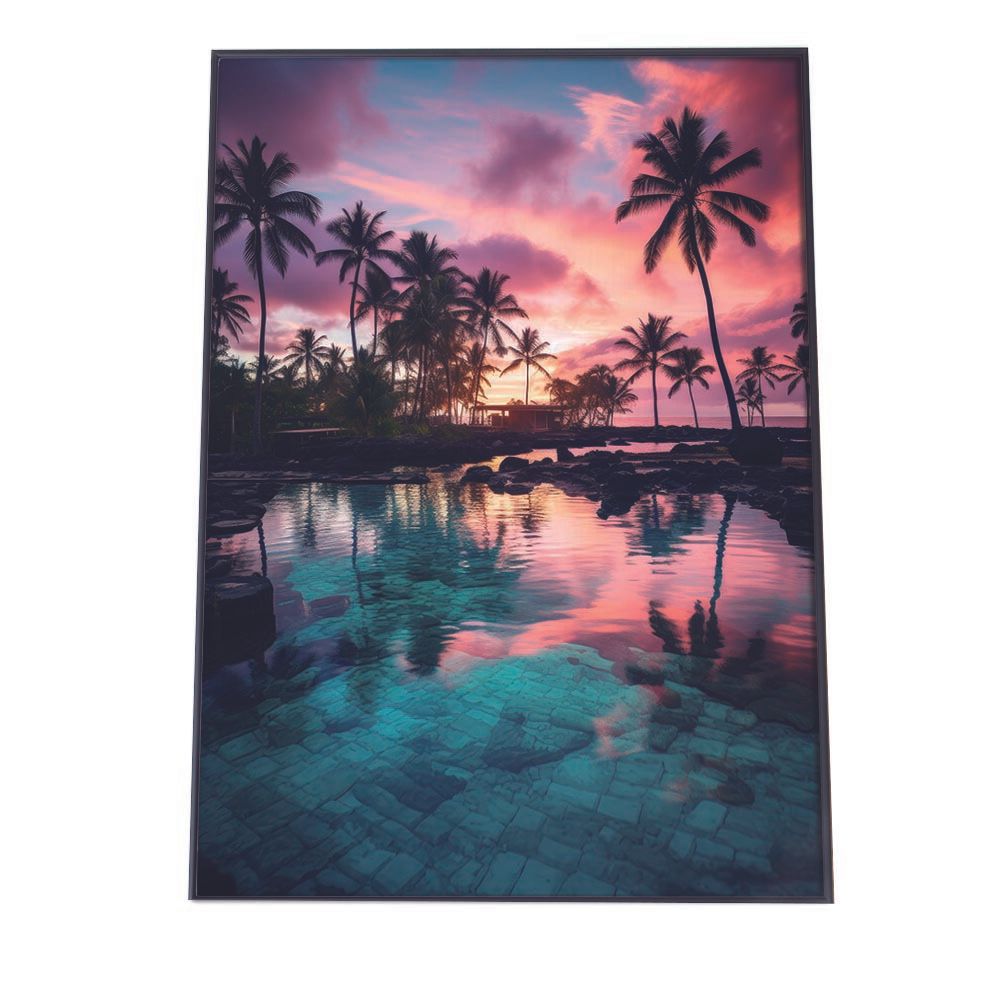 A2サイズ（約42x59cm）】【lh-poster-2845】【フレーム付き】海 beach ビーチ 波 島 リゾート 夕焼け, image size:1000x1000