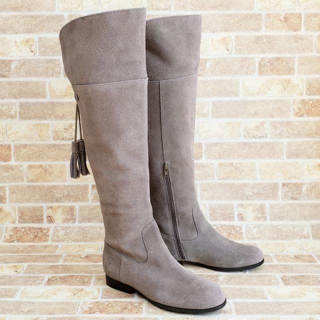 フィン Fin スエードレザー ロングブーツ 23.5 グレー系 タッセル ブーツ
