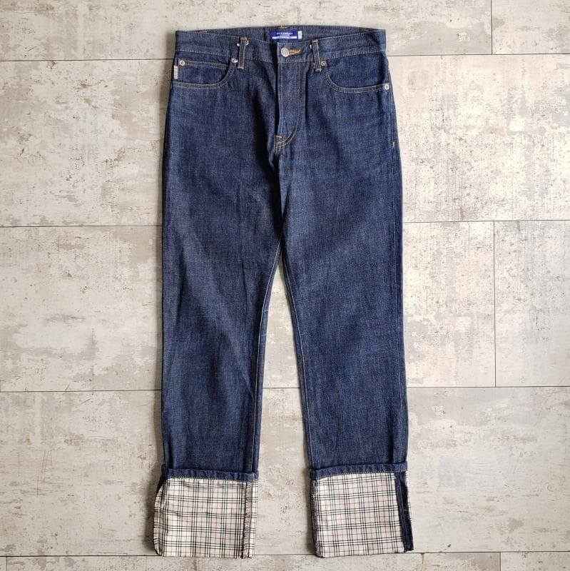 バーバリー ロンドン ブルーレーベル ☆ ノバチェック ロールアップ デニム 40 BURBERRY BLUELABEL