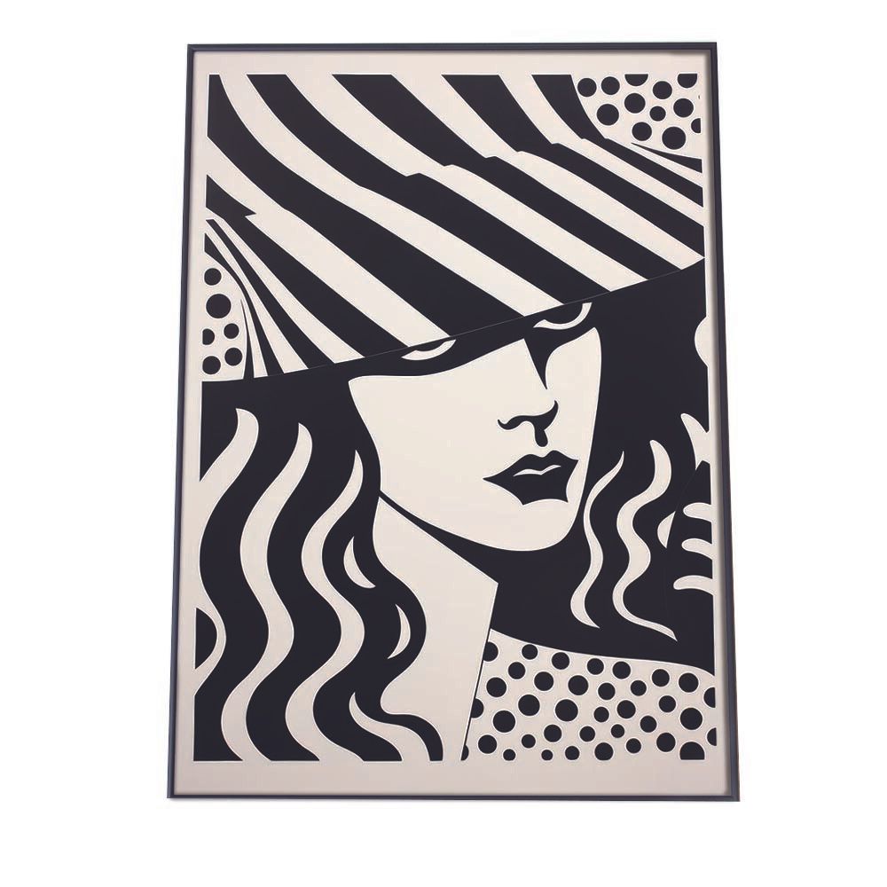 【B1サイズ（約73x103cm）】【lh-poster-2906】【フレーム付き】白黒 女性 アート イラスト 漫画 版画風 ポスター インテリア フォト アート モダン ボヘミアン インダストリアル トラディショナル