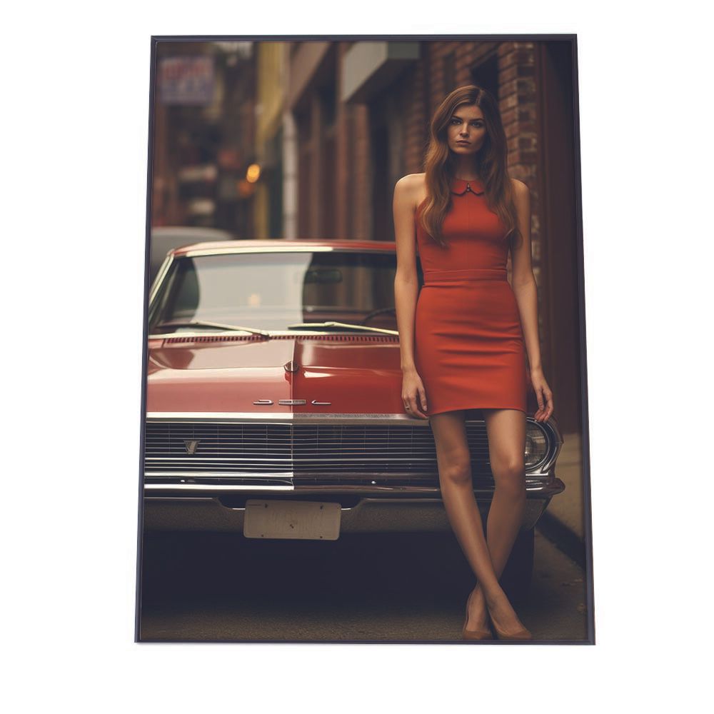 【B1サイズ（約73x103cm）】【lh-poster-2915】【フレーム付き】アメリカン ビンテージ クラシックカー マッスルカー 美女 ポスター インテリア ファッション モデル 車 レトロ アンティーク アート モダン