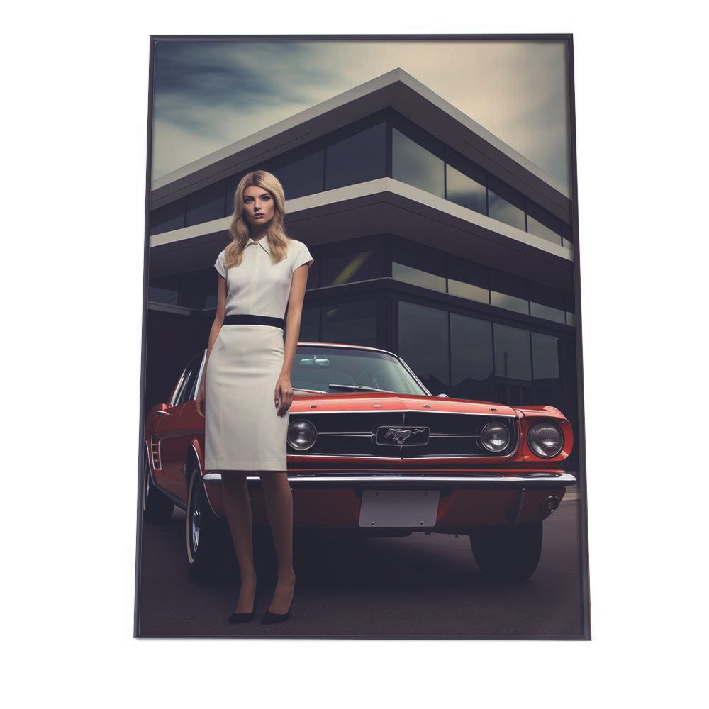 【B2サイズ（約51x73cm）】【lh-poster-2916】【フレーム付き】アメリカン ビンテージ クラシックカー マッスルカー 美女 ポスター インテリア ファッション モデル 車 レトロ アンティーク アート モダン