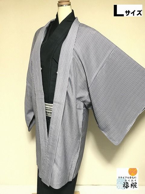 羽織 男物 化繊 海松茶地に縞模様 裄73 Lサイズ 洗える羽織 着物 羽織り メンズ着物 男性着物 カジュアル メンズ