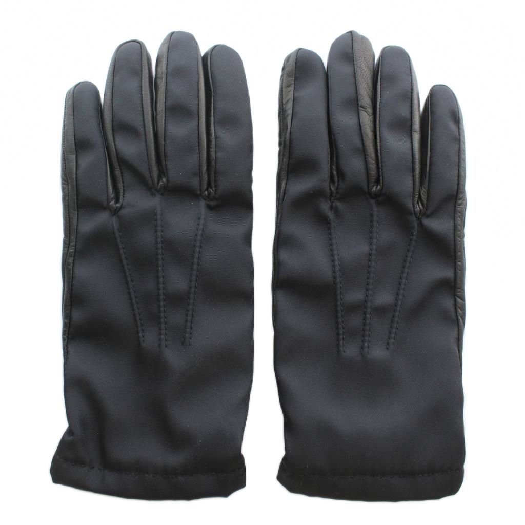 プラダ PRADA 手袋 グローブ 5本指 羊革 ラムレザー ナイロン 切り替え