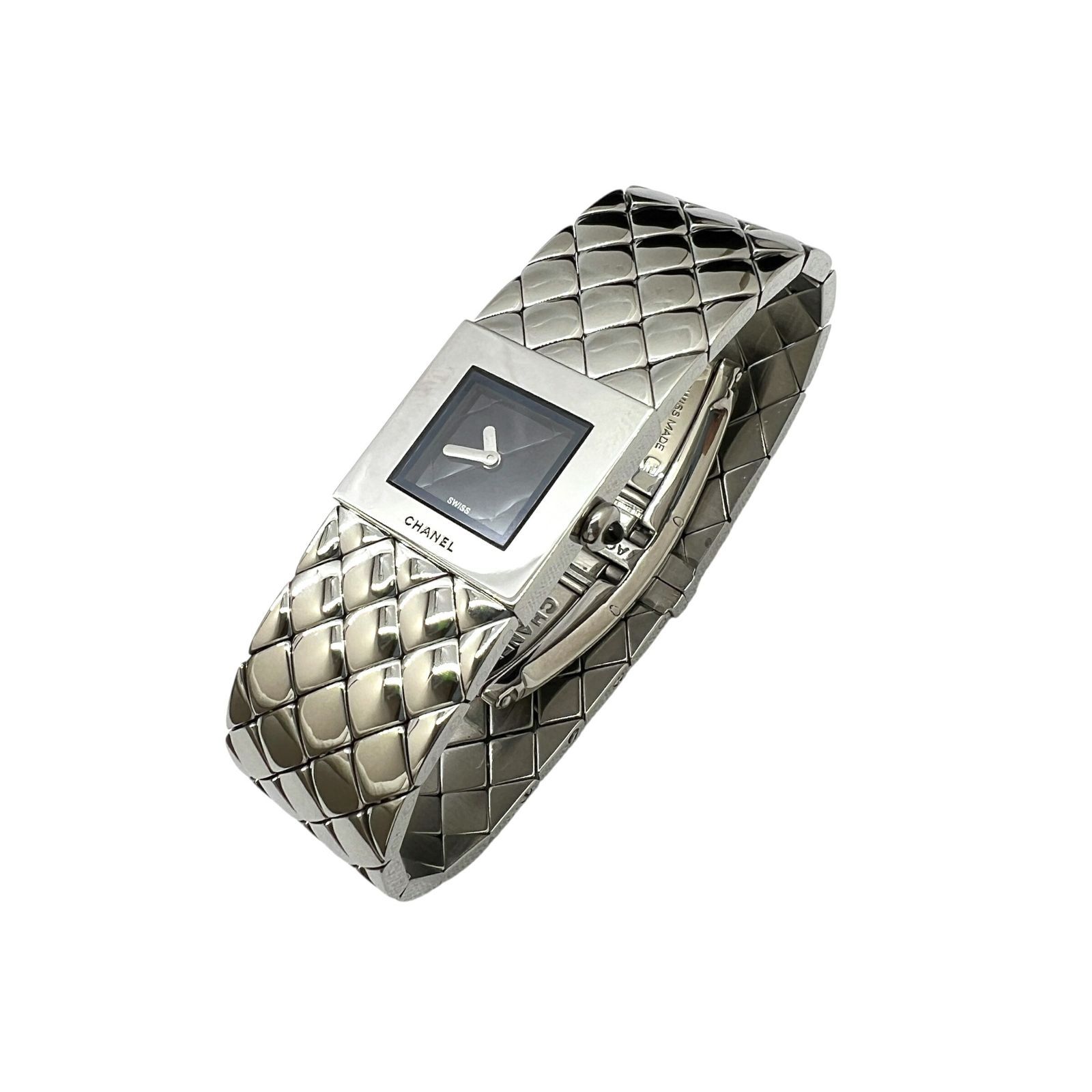 CHANEL シャネル マトラッセ クオーツ 時計 SS ステンレススチール 黒文字盤 レディース H 0009 ウォッチ 腕時計 お洒落 ブラック シルバー ブランドギャラリー