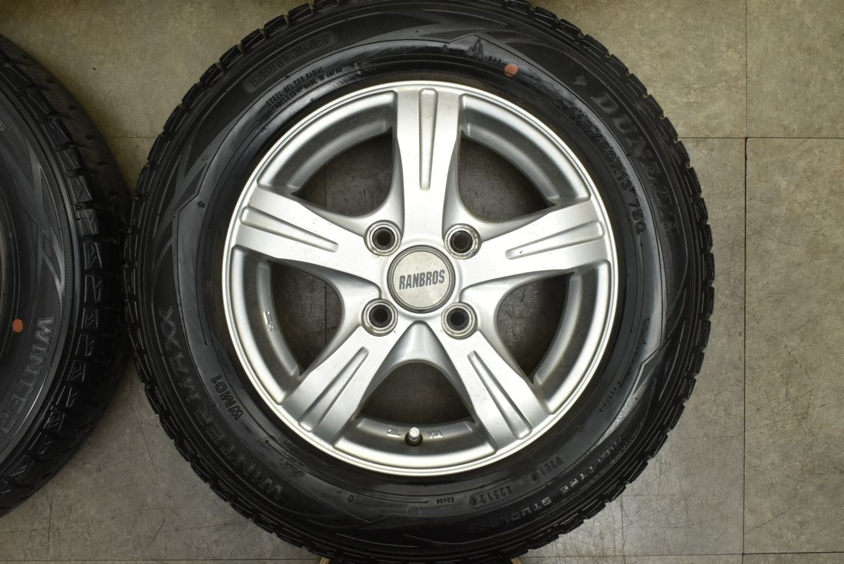  大 RANBROS 13 in 4 0 B 43 PCD 100 ウィンターマックスWM 01 145 80 R N BOX WGN ONE ワゴンR スペーシア アルト タント ムーブ 13インチ タイヤ ホイールセット