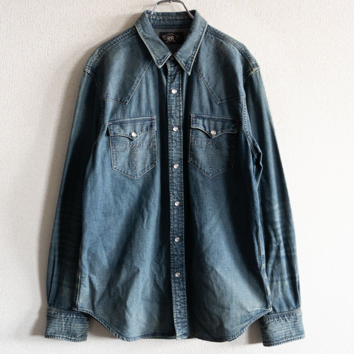 美品】RRL 【インディゴ バッファロー デニム ウエスタン シャツ】L
