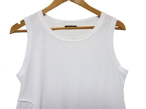 センソユニコ m_mefu 芽風 アシメトリデザイン ノースリーブチュニック カットソー ストレッチ素材 和柄風切替デザイン 白 Lサイズ40 管理番号 -251207-503 198