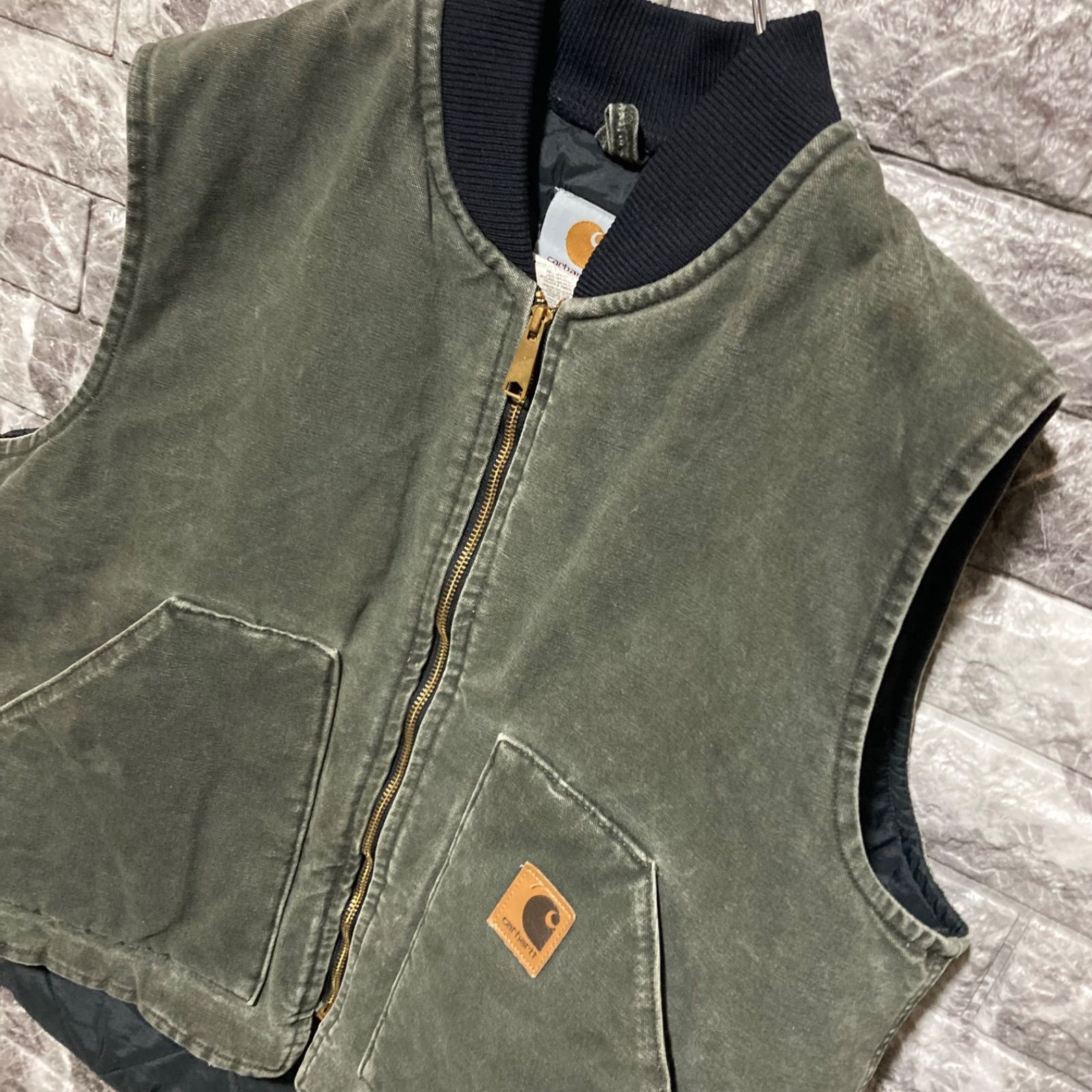 CARHARTT ダックベスト L USA製 腰ゴム モスグリーン カーハート DUCK