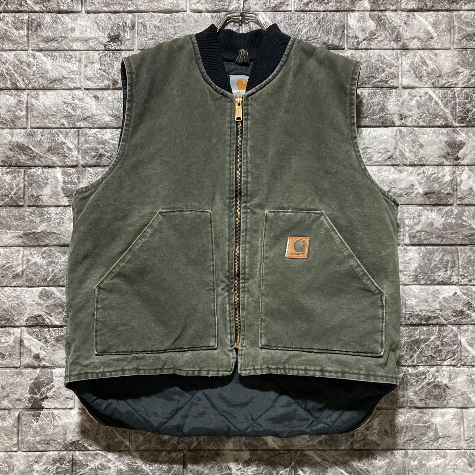CARHARTT ダックベスト L USA製 腰ゴム モスグリーン カーハート DUCK