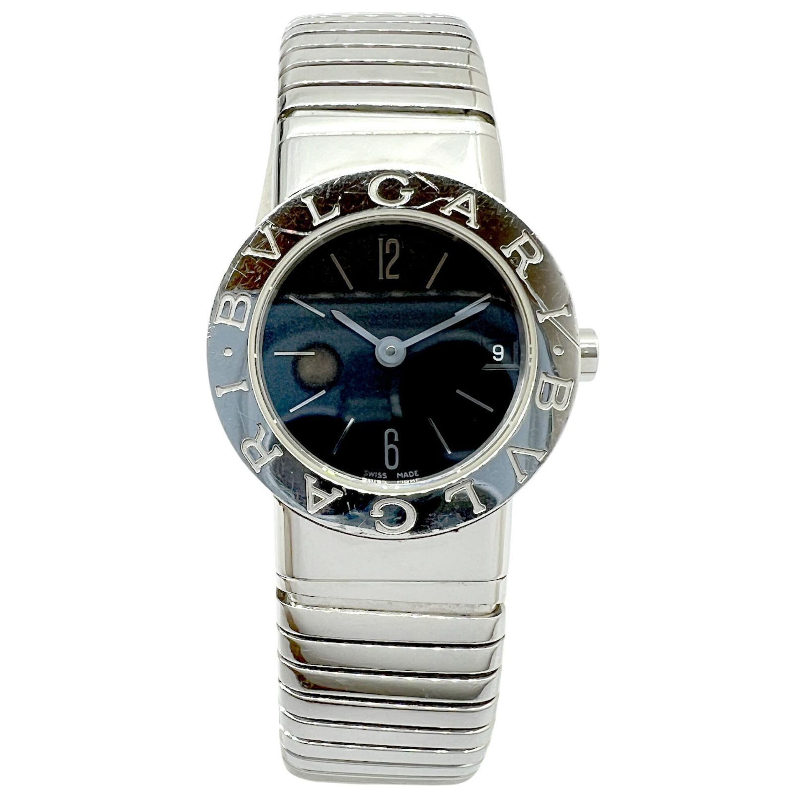 BVLGARI ブルガリ BB 232 TS ブルガリブルガリ トゥボガス クオーツ 電池 SS シルバー 黒文字盤 バングルウォッチ レディース アクセサリー 時計 ブランドギャラリー