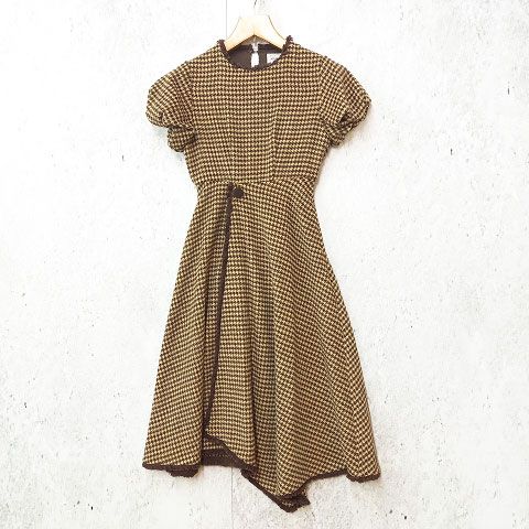 eimy istoire エイミーイストワール ワンピース 千鳥格子柄 ハウンドトゥース レトロ フ タイプ ブラウン ベージュ Mサイズ 〇