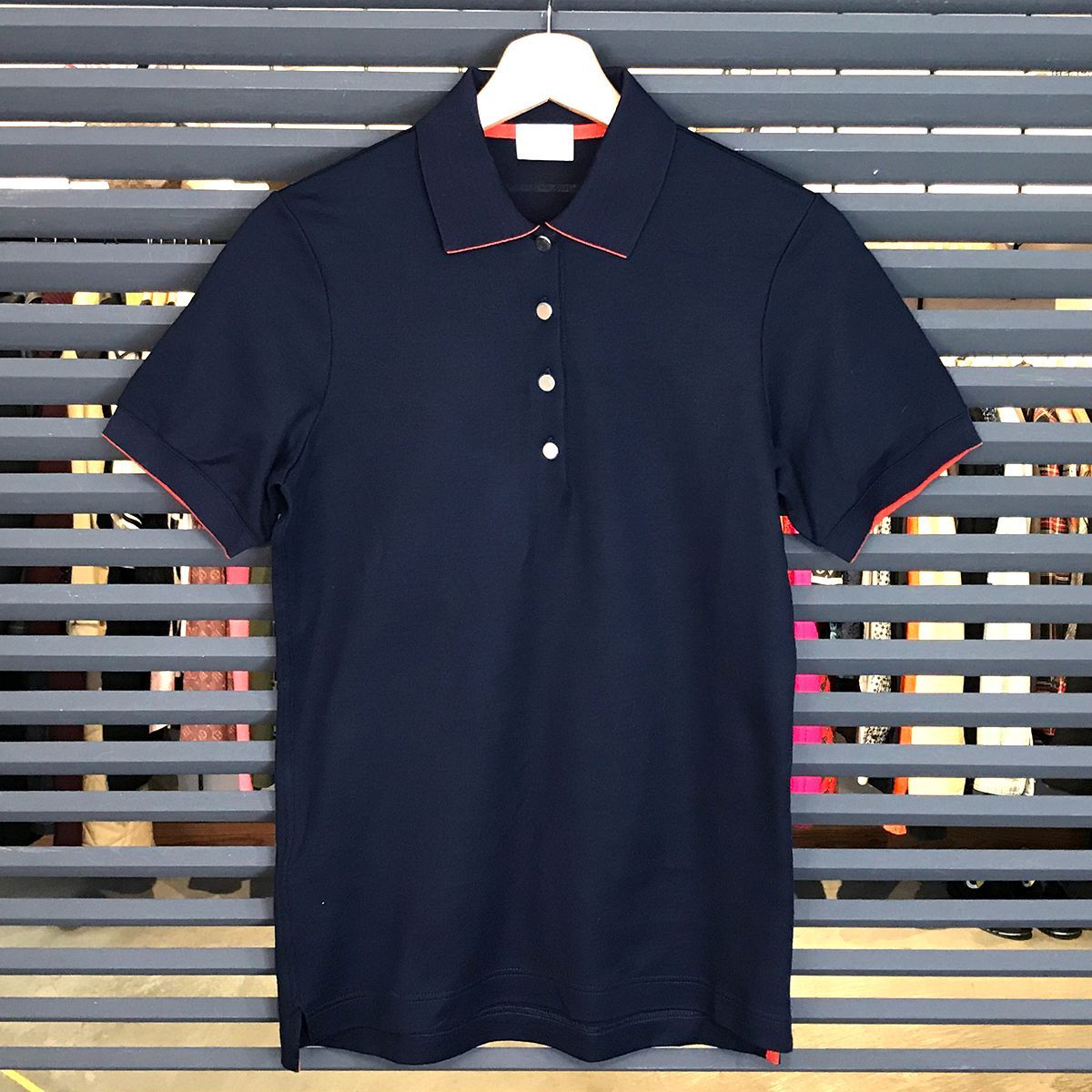 エルメス 半袖ポロシャツ セリエボタン ネイビー オレンジ Mサイズ 14745