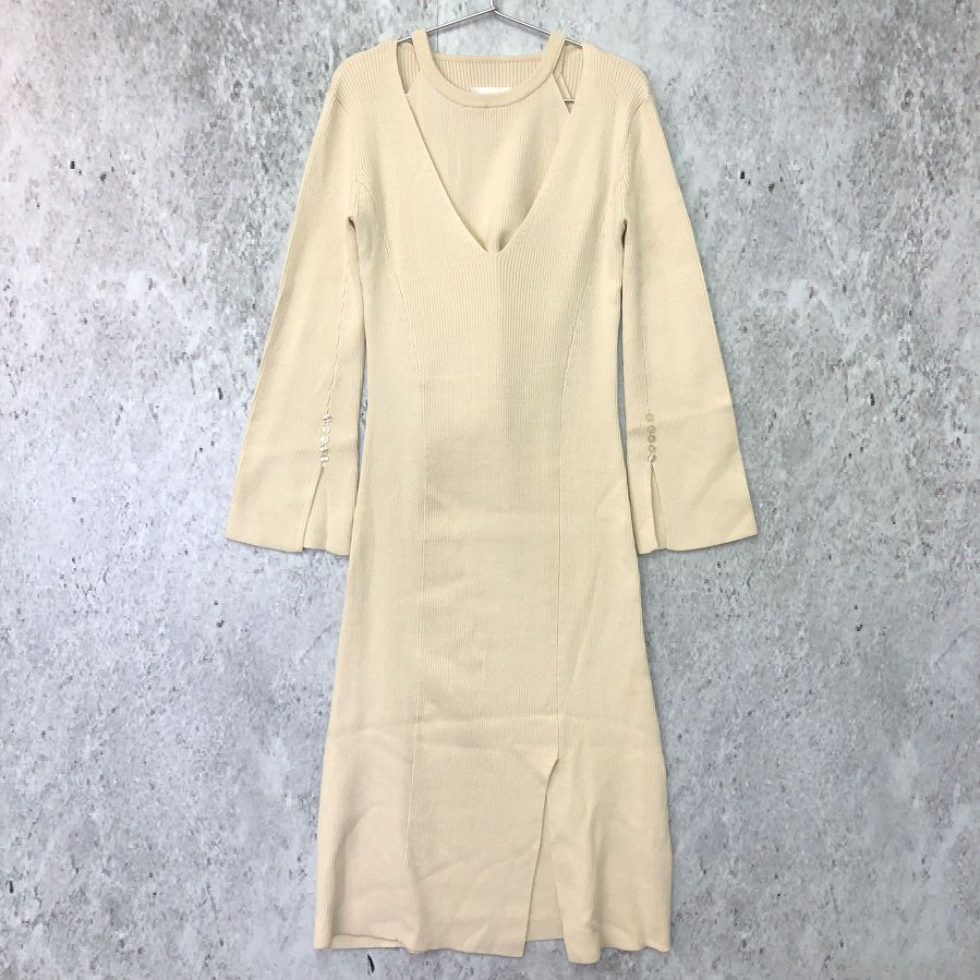 タグ付き AMERI アメリ アメリカン スリーブ レイヤード ニット ドレス アイボリー Sサイズ 〇