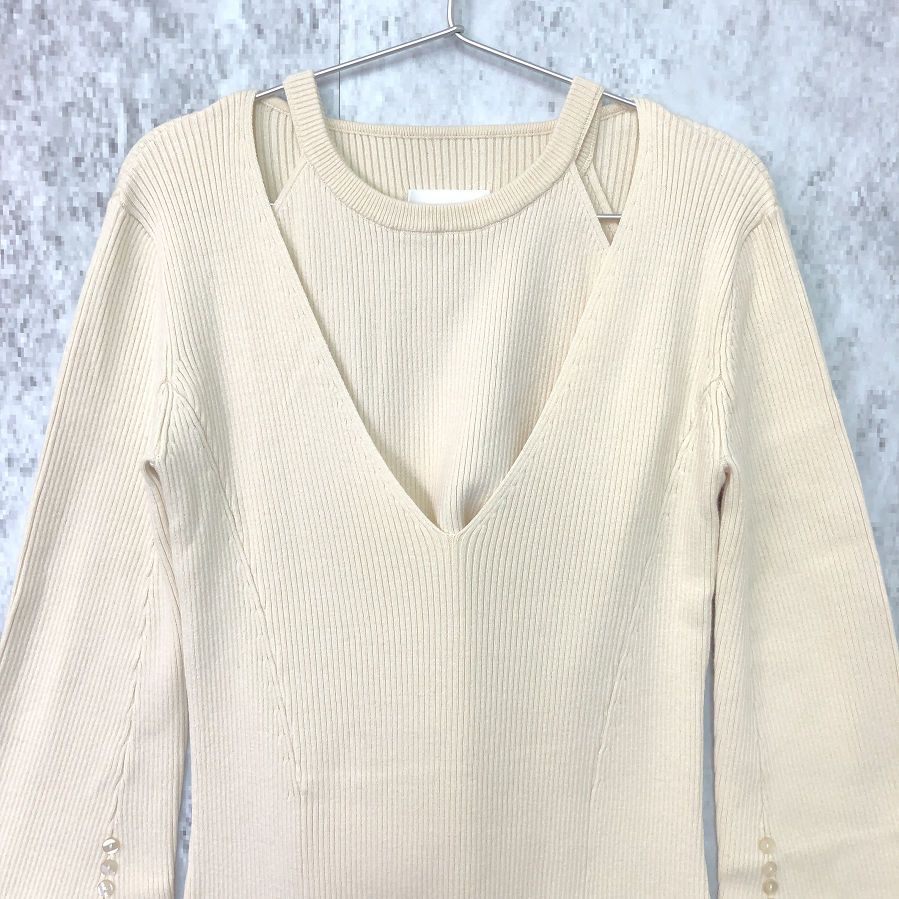 AMERI アメリ アメリカン スリーブ レイヤード ニット ドレス アイボリー Sサイズ 〇