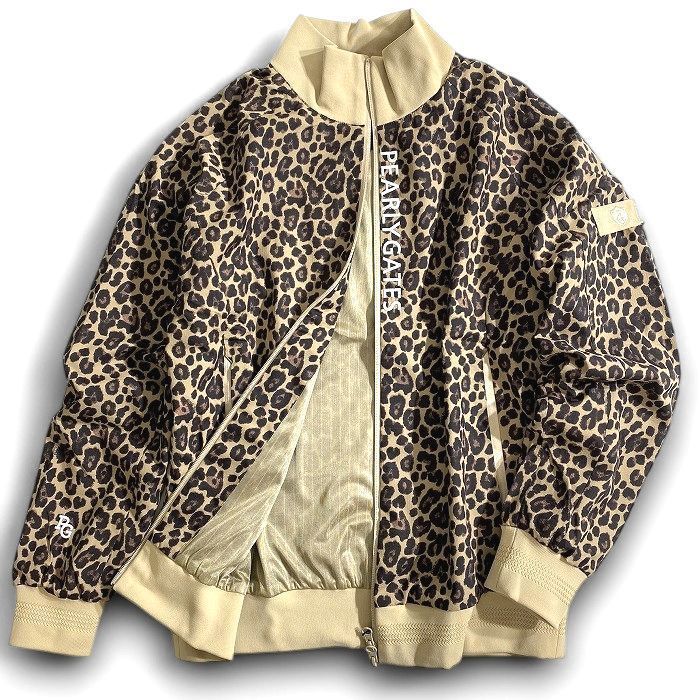 PEARLY GATES パーリーゲイツ ゴルフ 吸光熱変換Thermotron レオパード柄 ヒョウ柄 ストレッチ ダブルジップ 長袖 ジャケット ブルゾン ゴルフウェア レディース 055-2220010 定価4.9万 ブラウン ▲054 51001 w 13