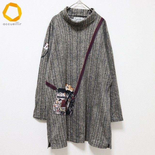 KUNIO クニオコレクション チュニック カットソー トップス ハイネック 総柄 犬 a 942000 n