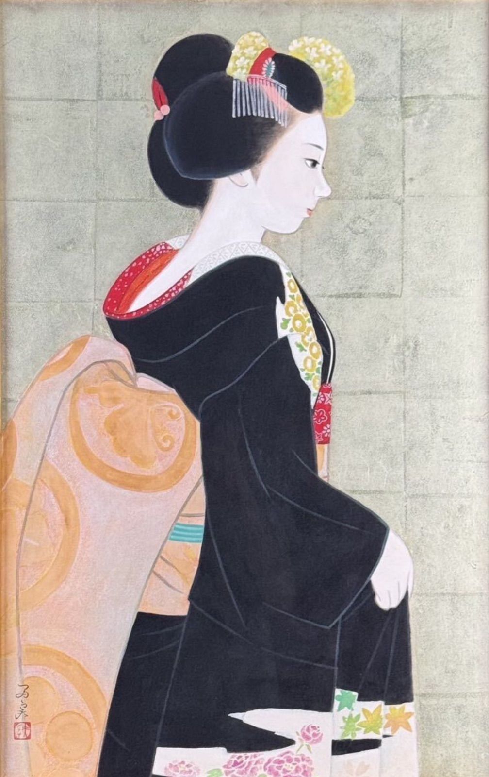 倉田冨美「舞妓」日本画 人物画 25号 大作 共シール 日輝展会員 師