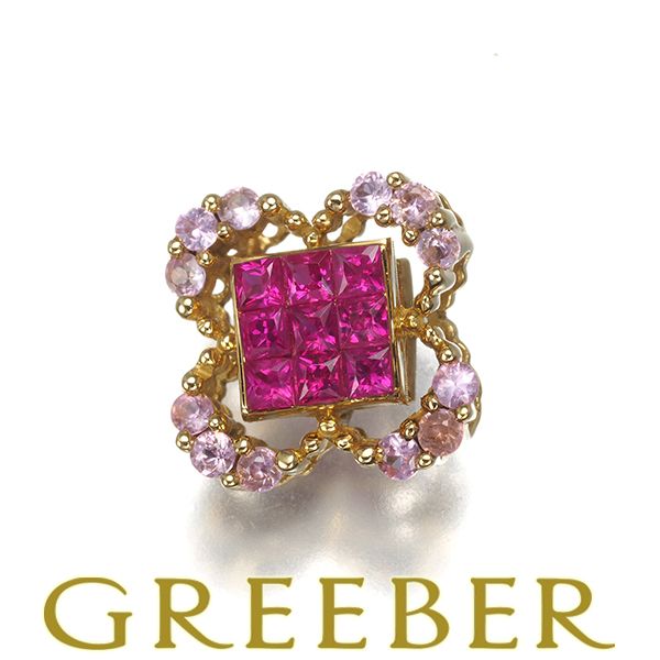 ルビー　ミステリーセッティング　ブローチ ルビー 0.23ct ピンクサファイア 0.16ct ミステリーセッティング