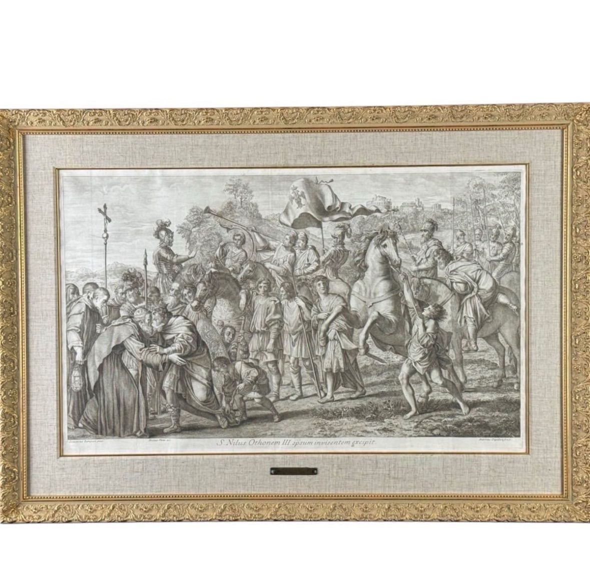 ドメニキーノ 聖ニルスと皇帝オットー3世の会見 銅版画 15号大 1594年 イタリア出身 国立べラス美術館貯蔵
