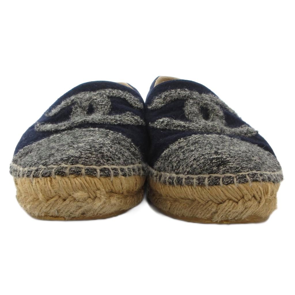 シャネル CHANEL ココマーク エスパドリーユ スリッポン シューズ メルトン 紺 ネイビー JS GY 18