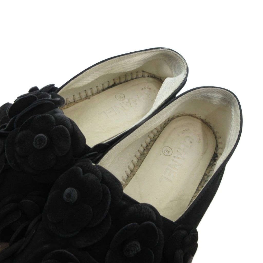  シャネル CHANEL カメリア スエード エスパドリーユ スリッポン シューズ 38 黒 ブラック UO GY 18 その他 靴