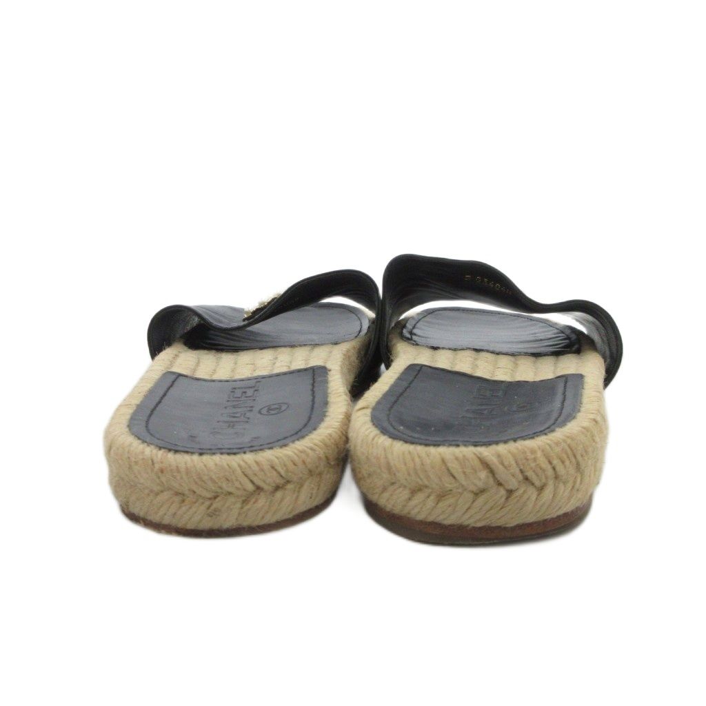 【中古】シャネル CHANEL エスパドリーユサンダル ココマーク パールビジュー 38 黒 ブラック /UO ■GY18 シャネル CHANEL エスパドリーユサンダル ココマーク パールビジュー