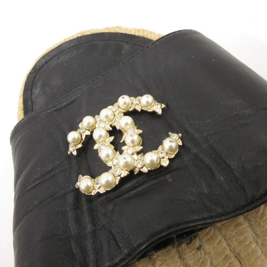 シャネル CHANEL エスパドリーユサンダル ココマーク パールビジュー