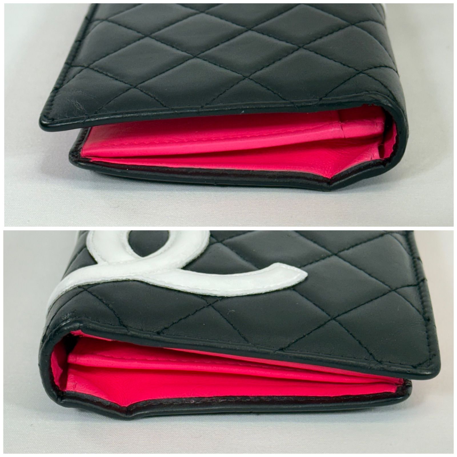 外観美品CHANELマトラッセ カンボンライン ラムスキン二つ折り財布 人気・美品】CHANEL シャネル ラムスキン カンボンライン マトラッセ