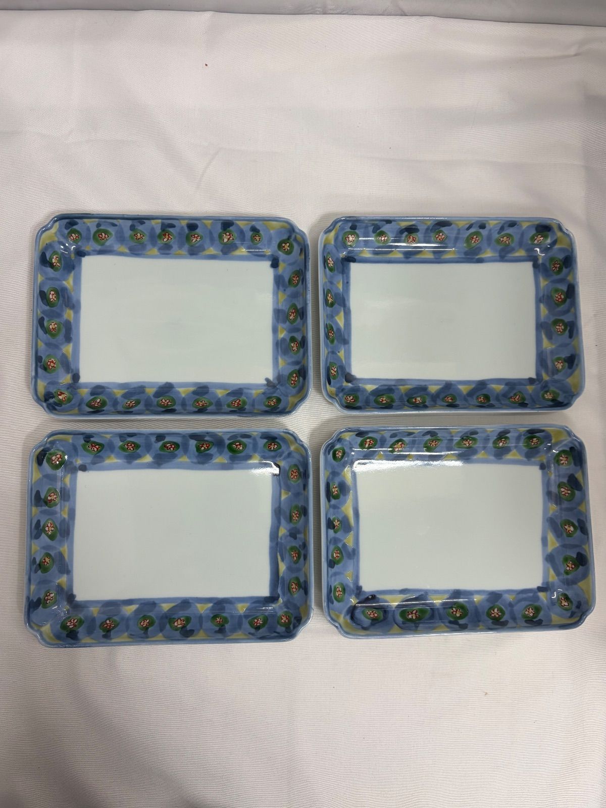 源右衛門窯 染錦丸紋 縁絵 銘々皿 長角皿 共