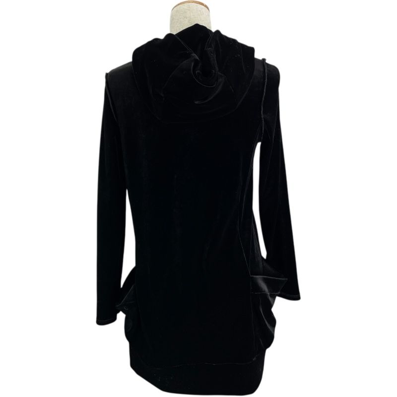 フード付ベロアロングパーカー 07146 ブラック トリアセテート レディース パーカー