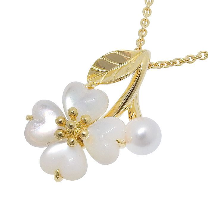 MIKIMOTO ミキモト フラワー モチーフ パール ネックレス K18YG 750