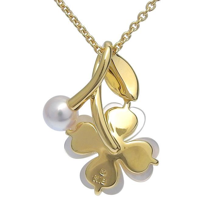 MIKIMOTO ミキモト フラワー モチーフ パール ネックレス K18YG 750