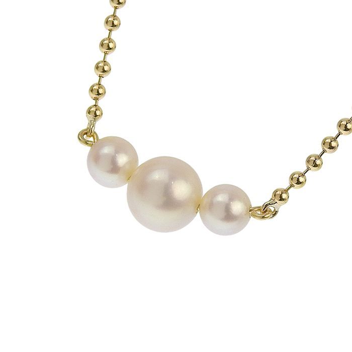 MIKIMOTO ミキモト 3連パール ネックレス K18YG 750 イエロー